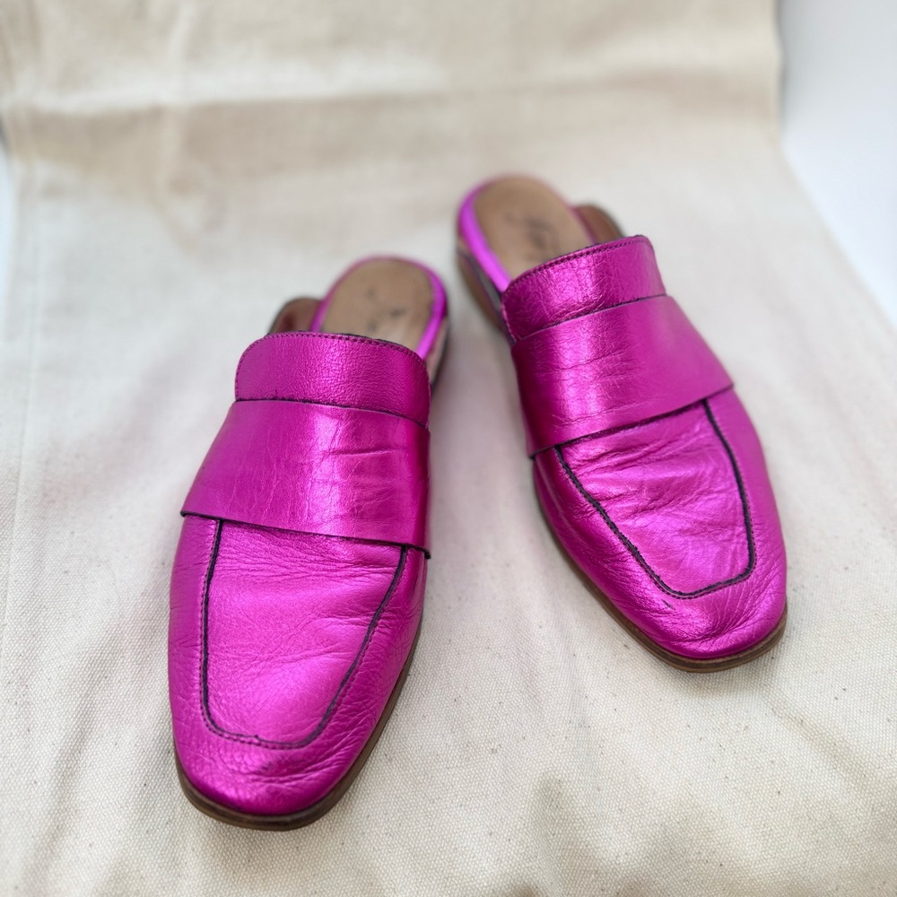 Free People Pink Metallic Flats Backless Loafers Size 6